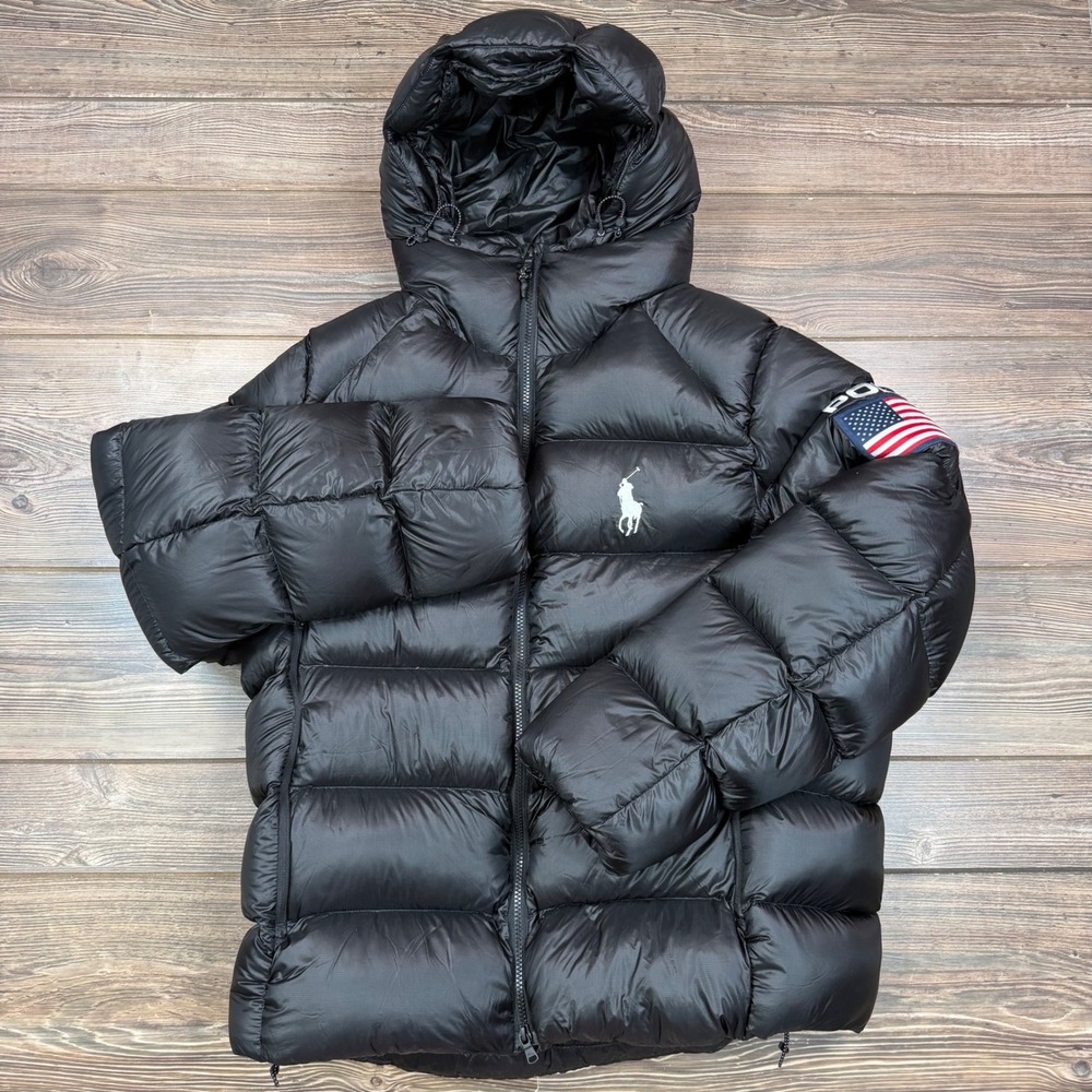 Polo Ralph Lauren Men MEDIUM Hawthorne Flag Down Puffer Jacket USA Hooded NEW